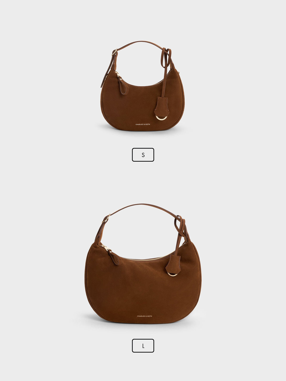 Large Vega Faux Suede Hobo Bag - Pecan Brown | CHARLES & KEITH