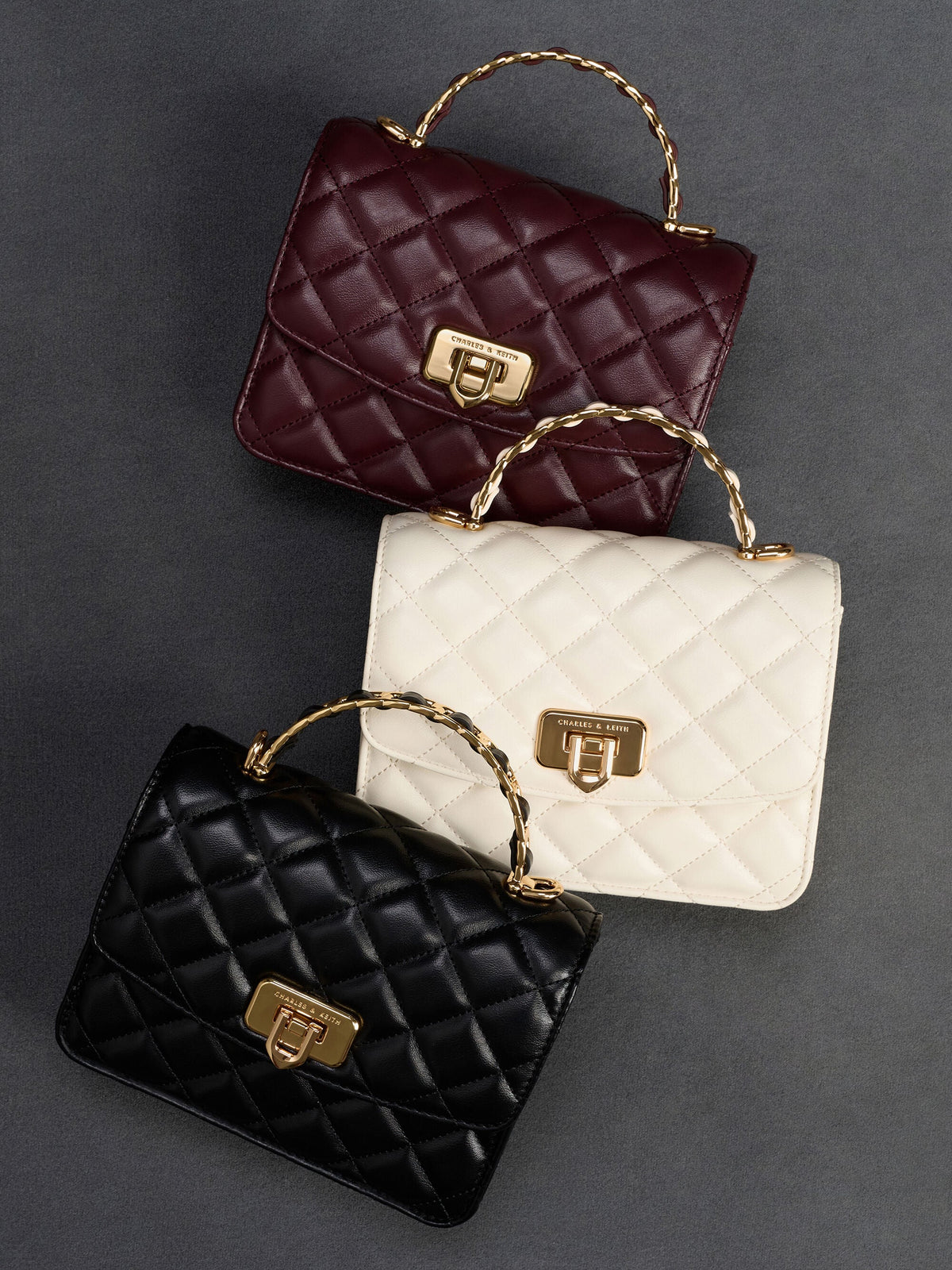 Cressida Quilted Top Handle Bag - Black | CHARLES & KEITH