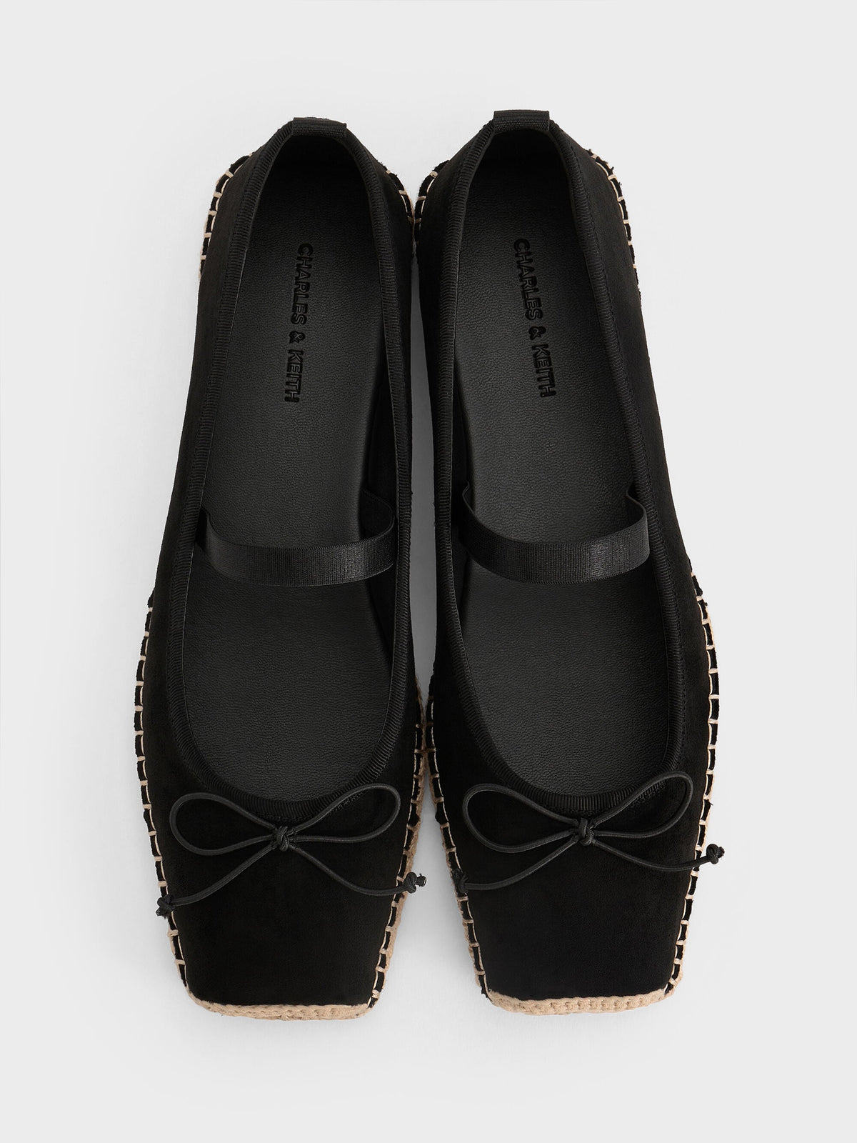 Bernadine Faux Suede Espadrille Flats - Black Textured | CHARLES & KEITH