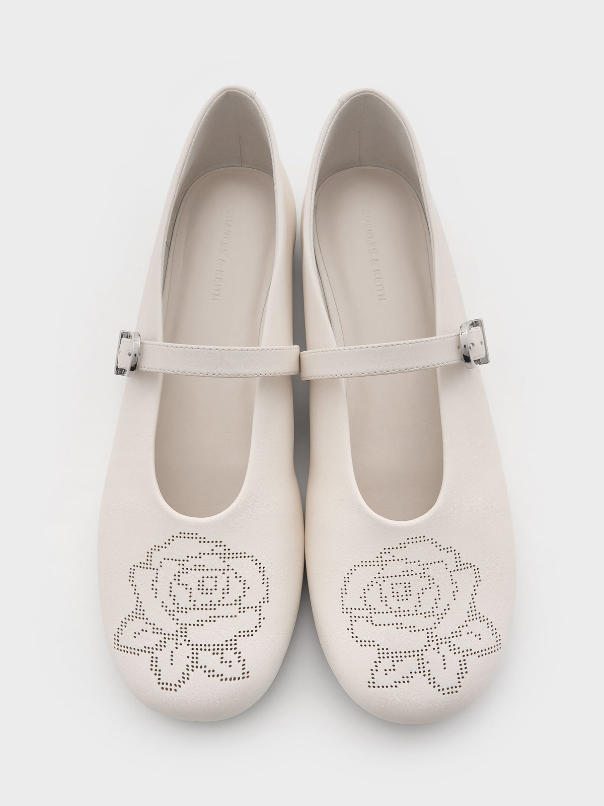 Perforated Rose Mary Janes - Chalk | CHARLES & KEITH
