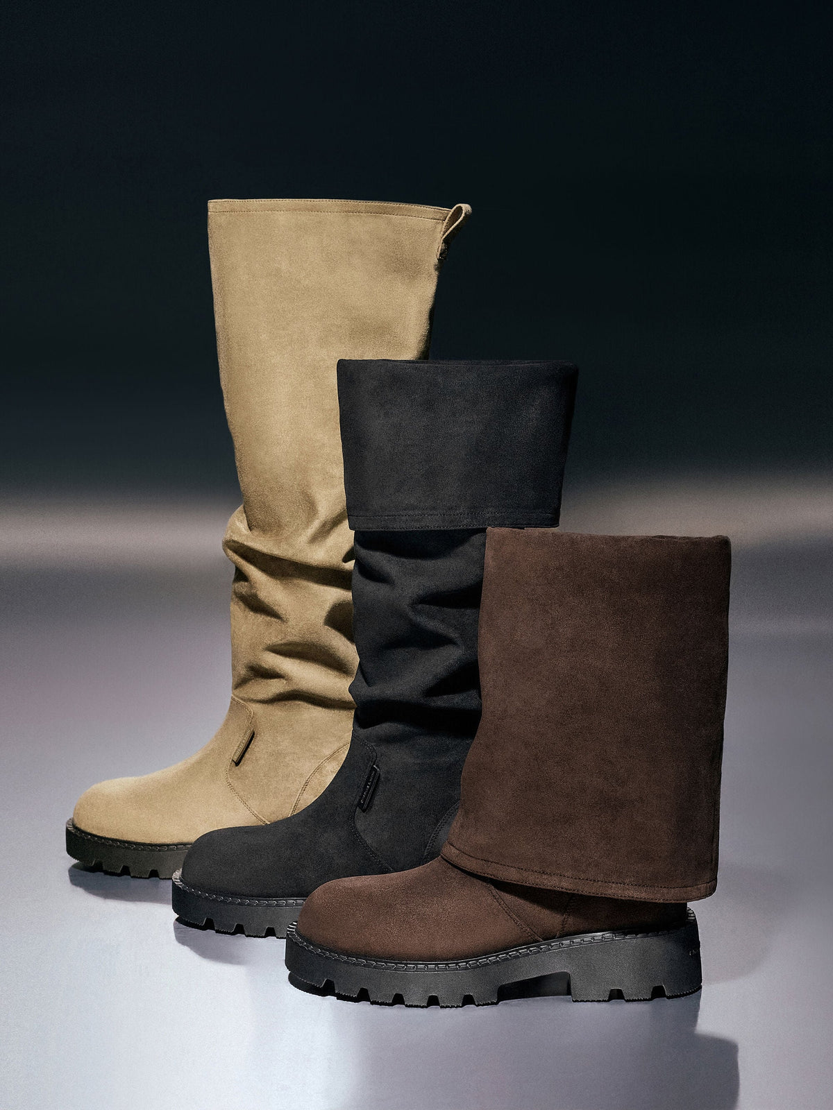 Camilla Faux Suede Thigh-High Boots - Black Textured | CHARLES & KEITH