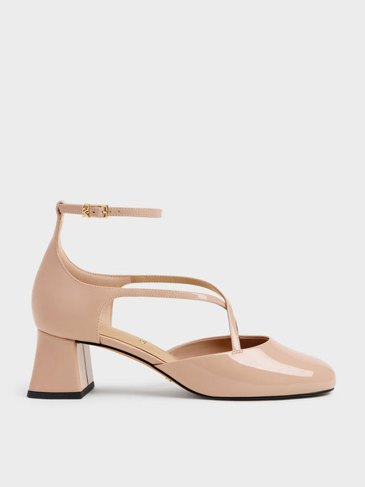Patent Leather Crossover Pumps - Nude | CHARLES & KEITH