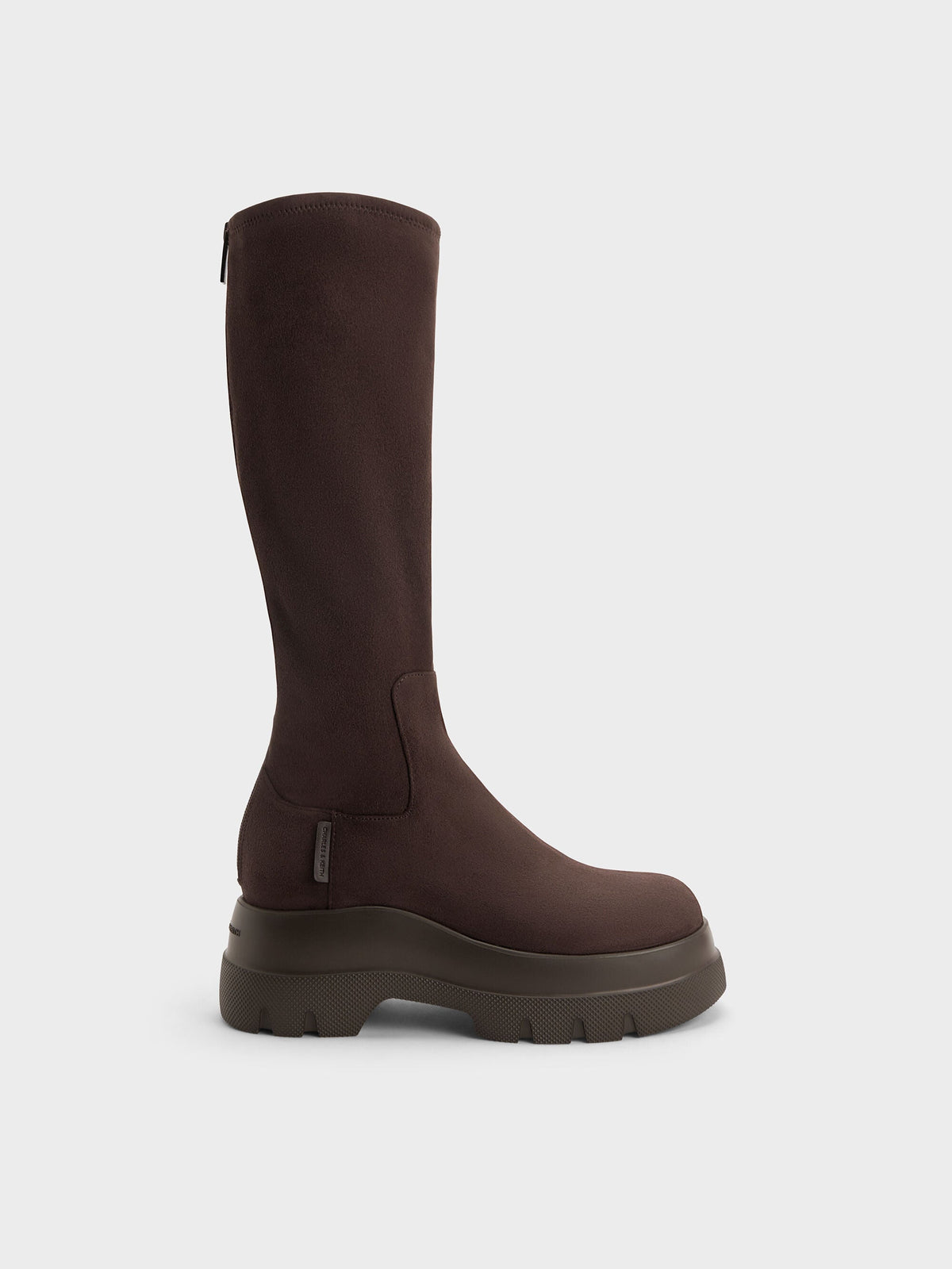 Leoi Faux Suede Chunky Knee-High Boots - Dark Brown Textured | CHARLES & KEITH