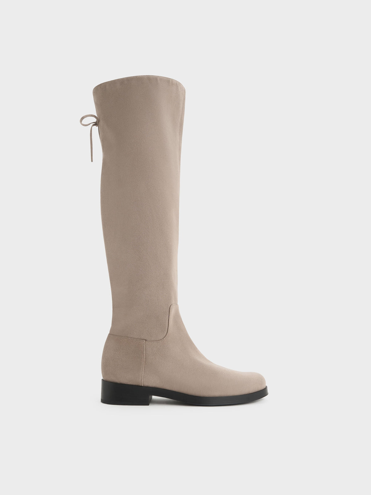 Louisa Faux Suede Fold-Over Thigh-High Boots - Taupe | CHARLES & KEITH