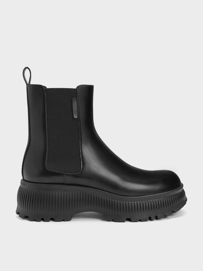 Darra Ridged-Sole Ankle Boots - Black | CHARLES & KEITH