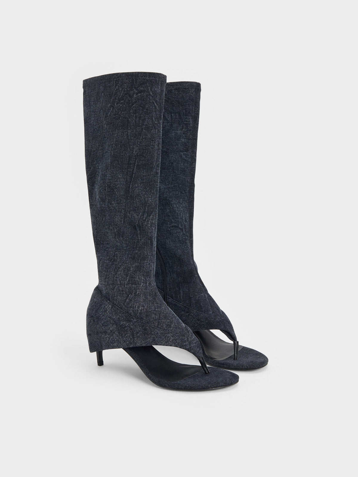 Aether Denim Thong Boots - Dark Blue | CHARLES & KEITH
