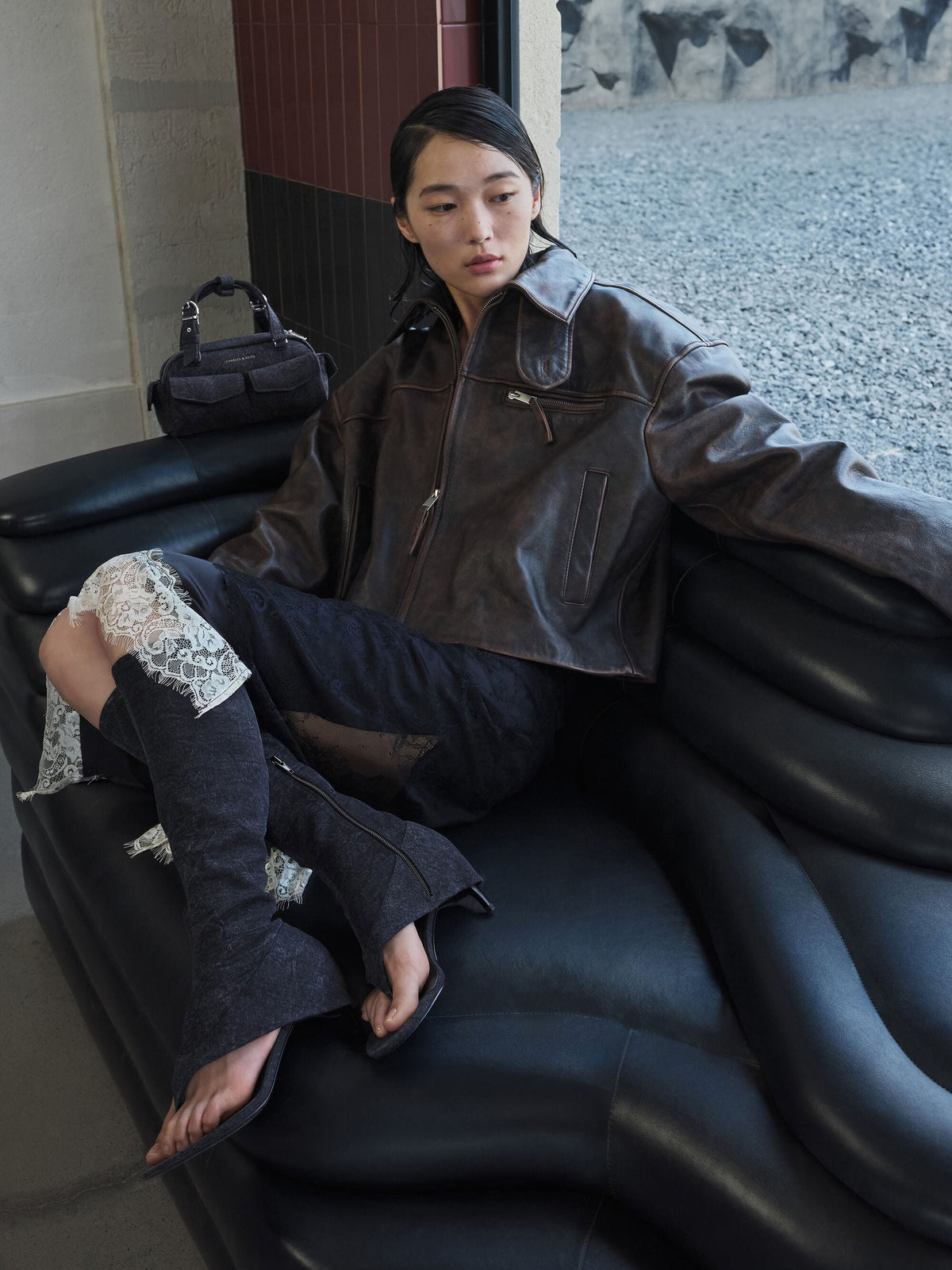 Aether Denim Thong Boots - Dark Blue | CHARLES & KEITH