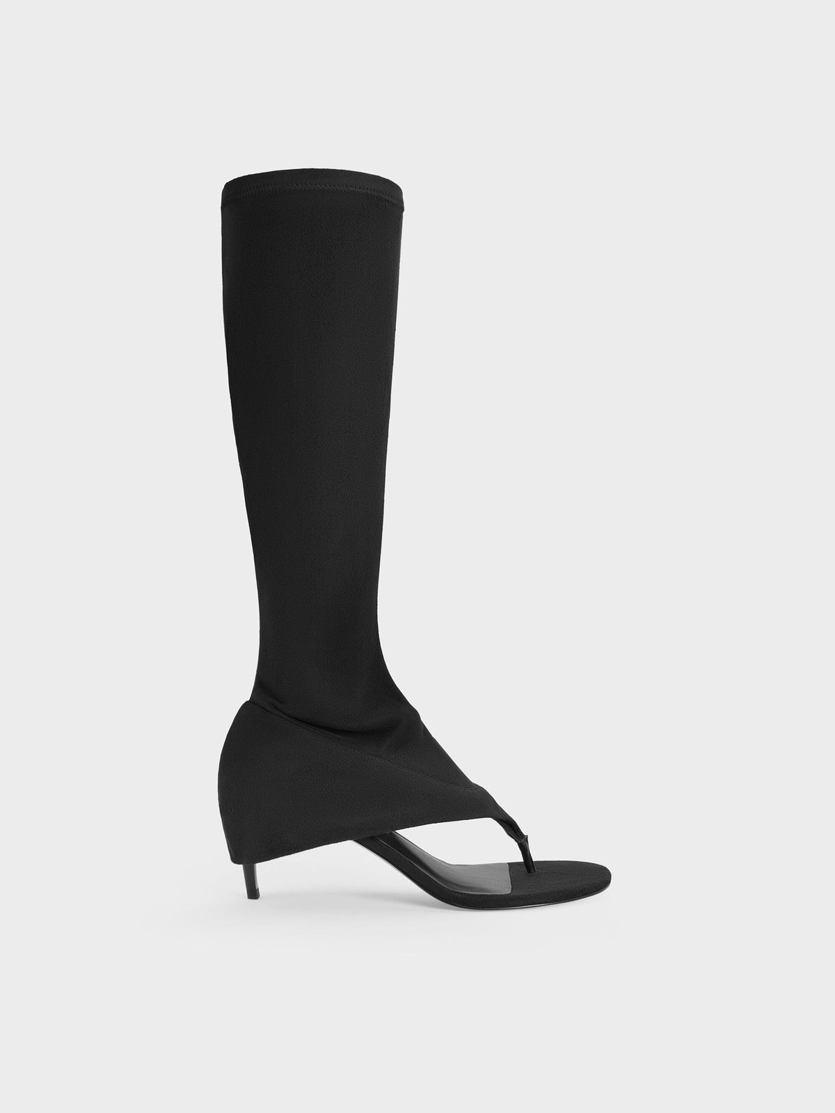 Aether Faux Suede Thong Boots - Black Textured | CHARLES & KEITH