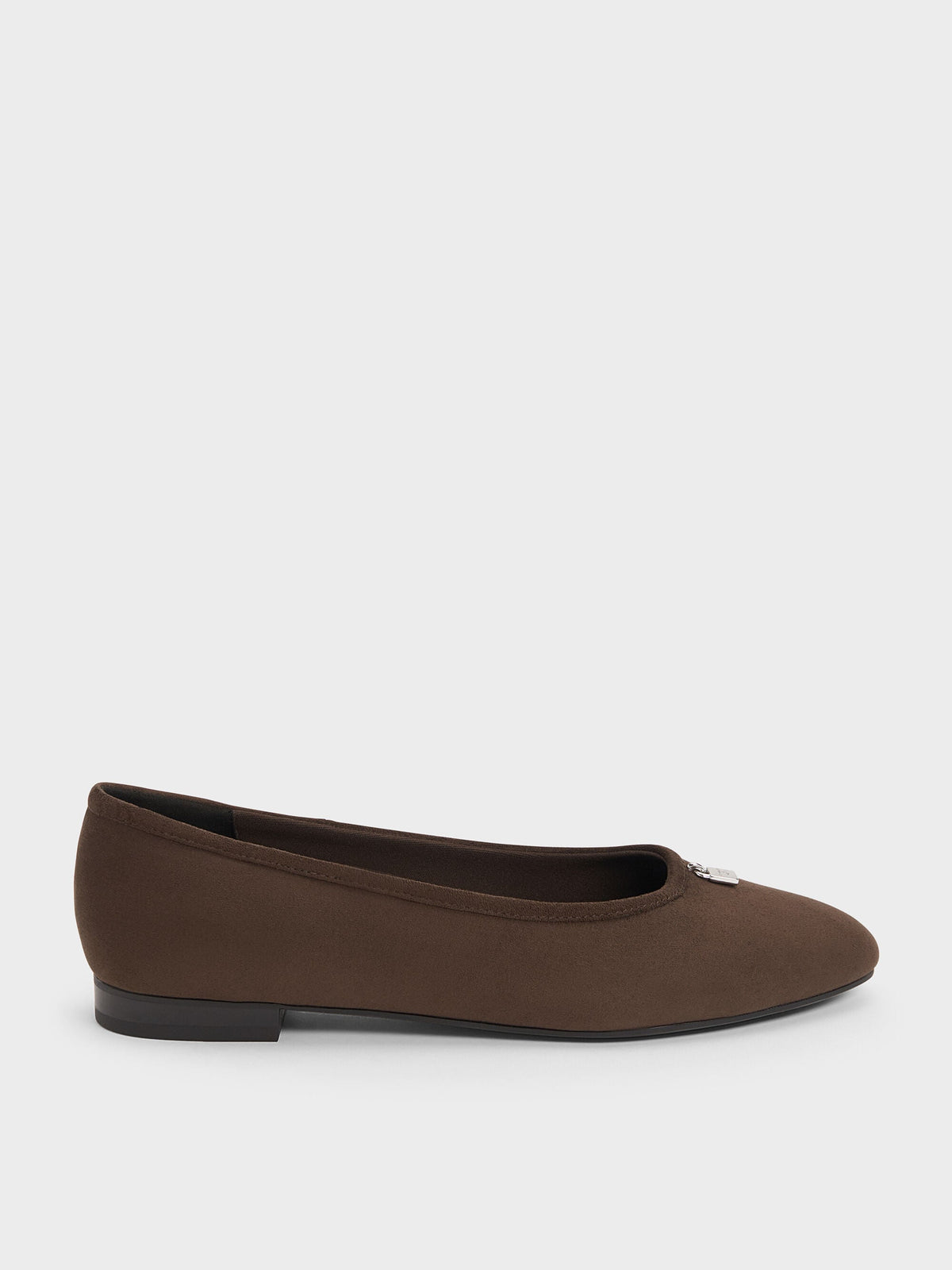 Griselda Faux Suede Ballet Flats - Dark Brown Textured | CHARLES & KEITH