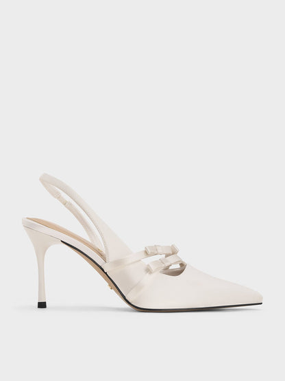 Jessy Bow Slingback Pumps - White | CHARLES & KEITH
