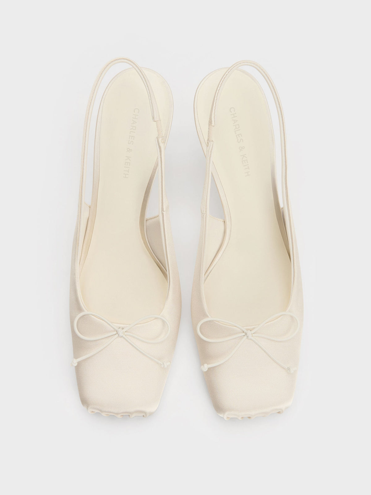 Satin Ruched Stiletto Slingback Pumps - Chalk | CHARLES & KEITH