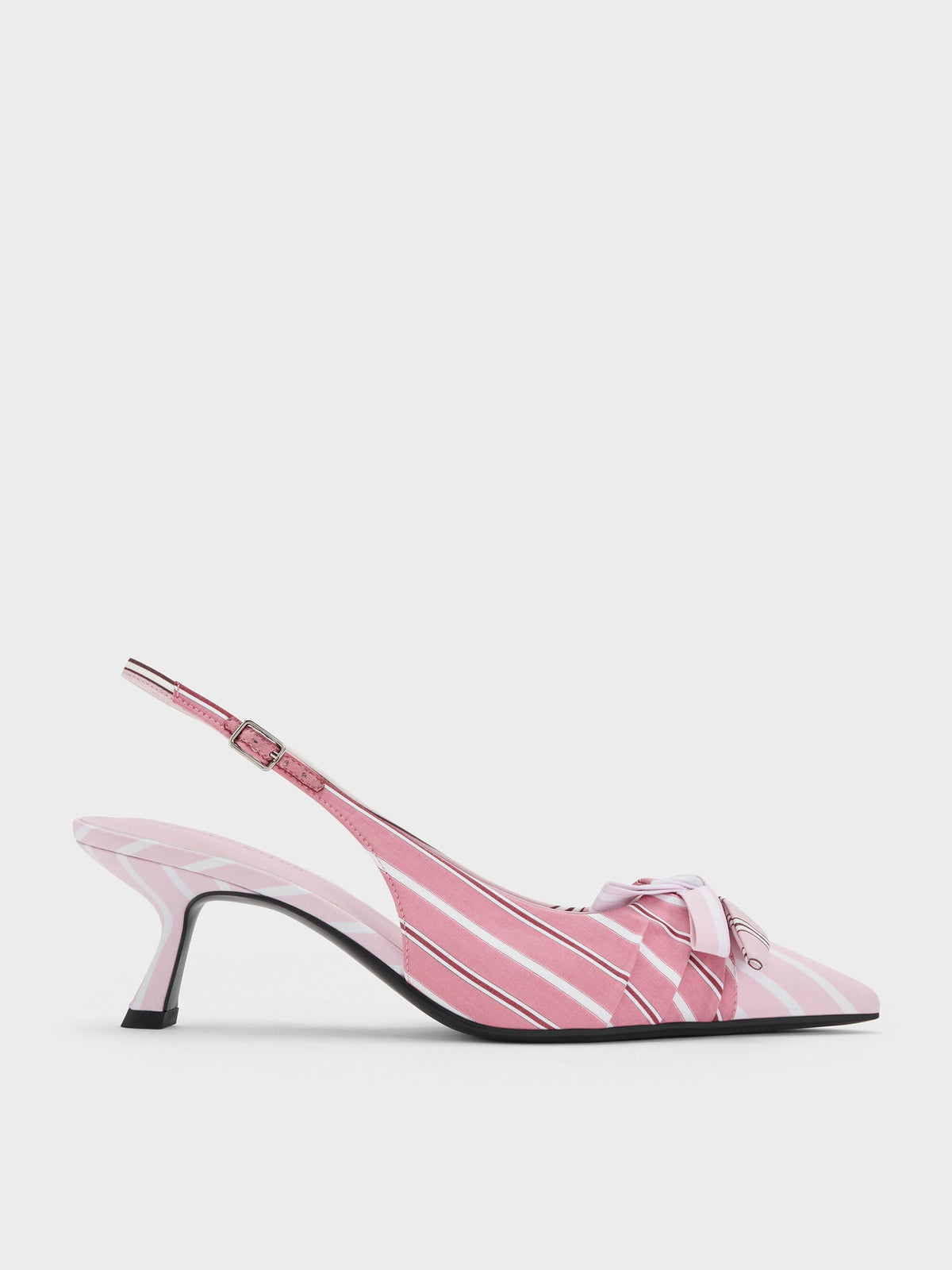 Striped Knot-Bow Pointed Slingback Pumps - Light Pink | CHARLES & KEITH