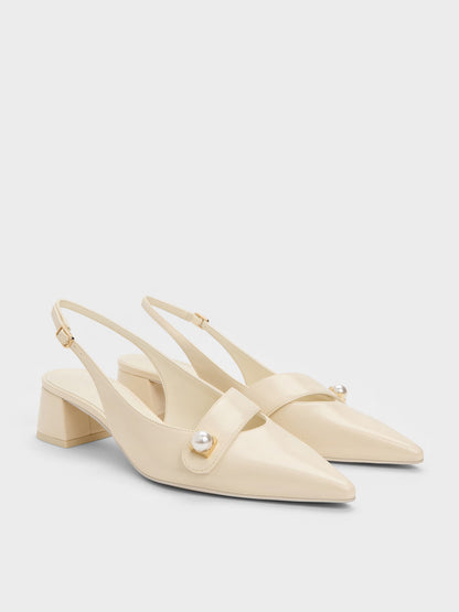 Marie Pearl Slingback Pumps - Cream | CHARLES & KEITH