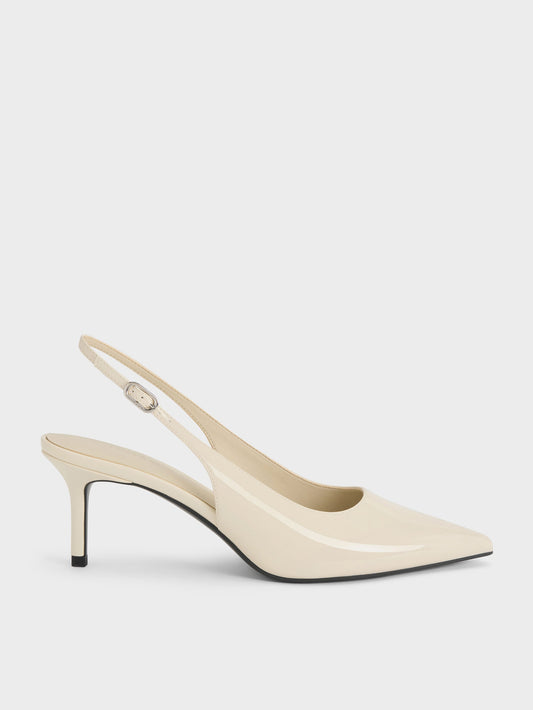 Kaia Patent Slingback Pumps - Chalk | CHARLES & KEITH