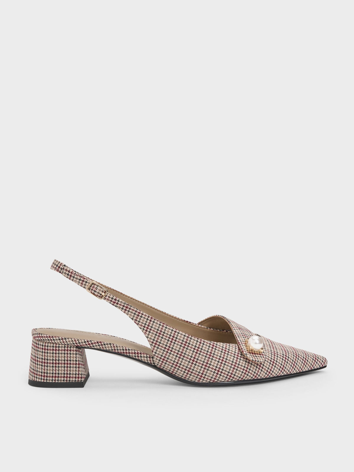 Marie Checkered Pearl Slingback Pumps - Multi | CHARLES & KEITH