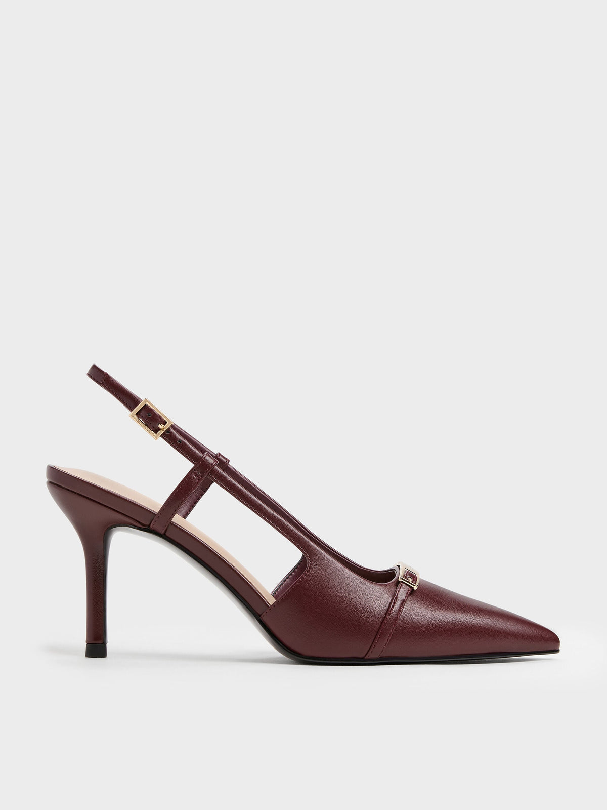 Metallic-Bar Pointed Slingback Pumps - Burgundy | CHARLES & KEITH