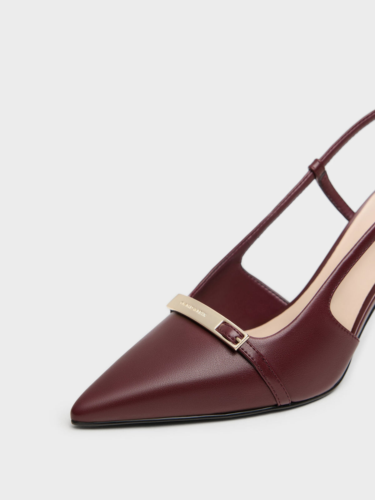 Metallic-Bar Pointed Slingback Pumps - Burgundy | CHARLES & KEITH