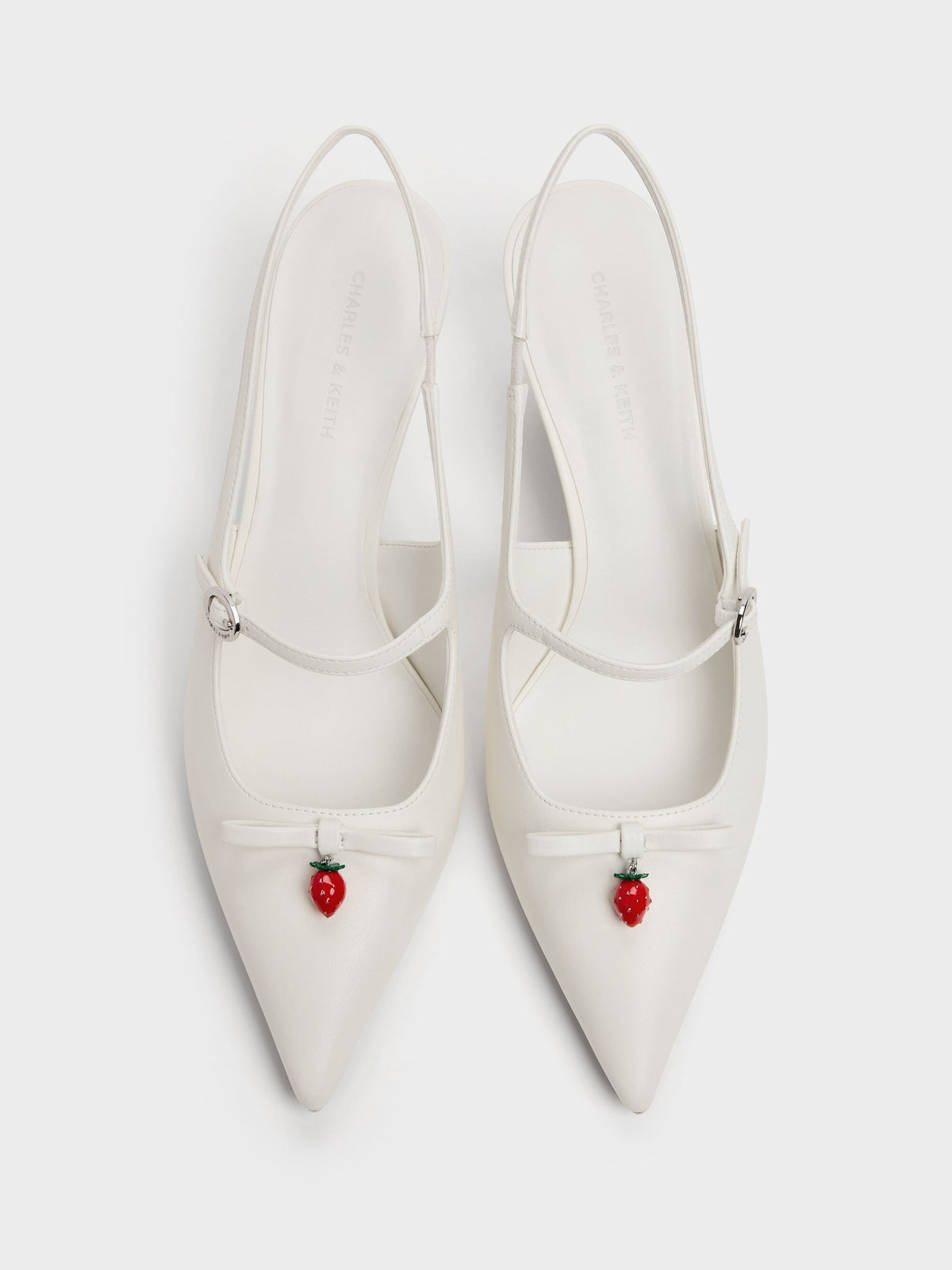 Sonali Strawberry Bow Slingback Pumps - White | CHARLES & KEITH