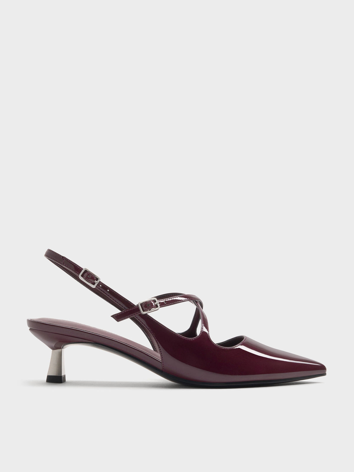 Pauline Patent Crossover Kitten Heels - Maroon | CHARLES & KEITH