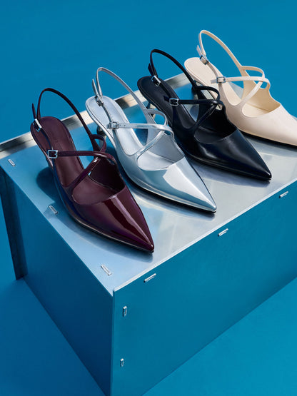 Pauline Patent Crossover Kitten Heels - Maroon | CHARLES & KEITH