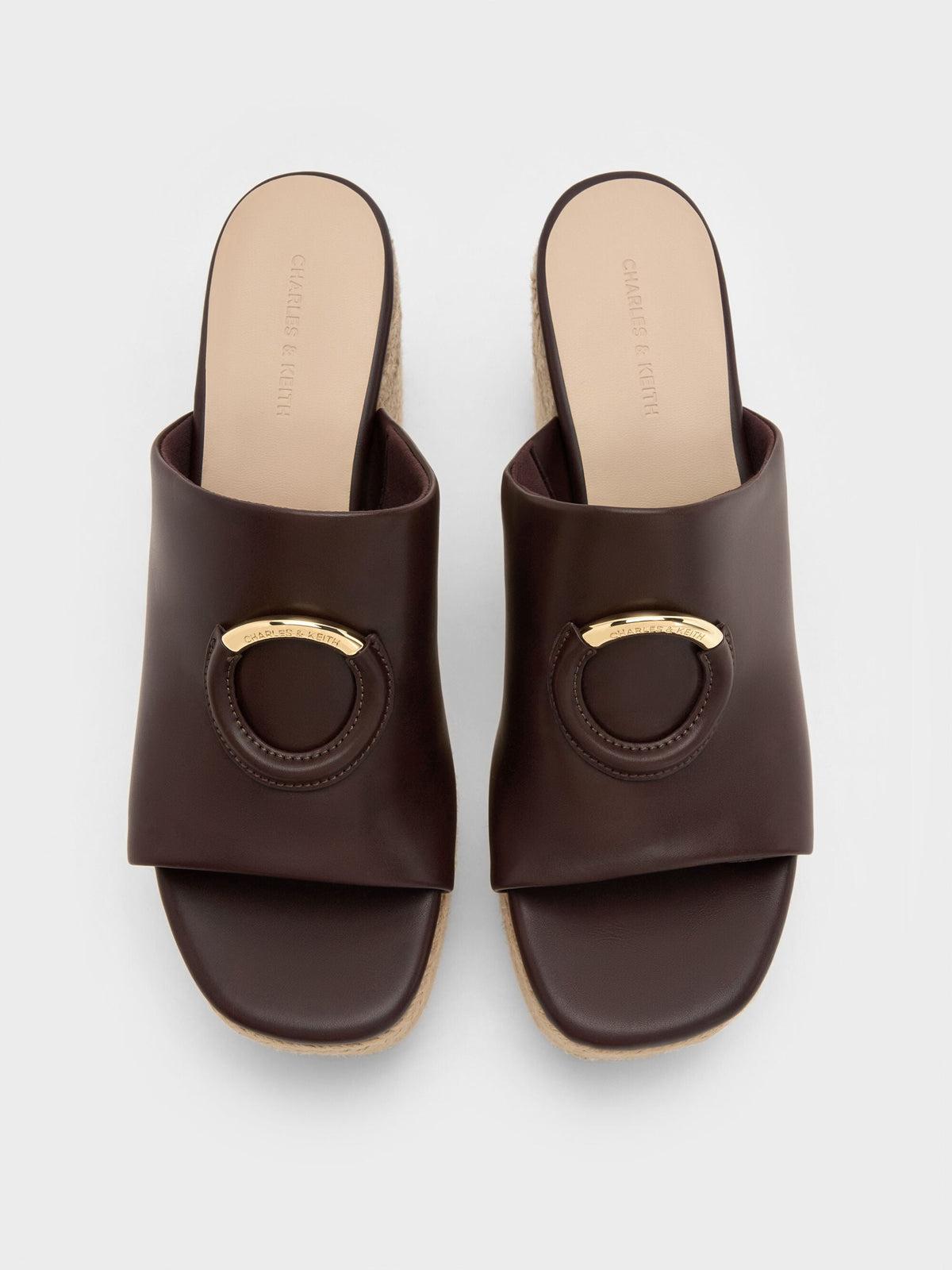 Metallic-Accent Espadrille Wedges - Maroon | CHARLES & KEITH