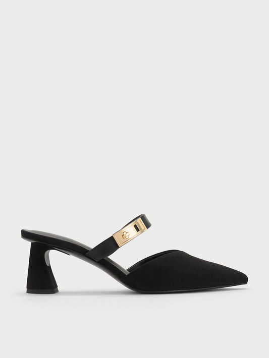 Lando Faux Suede Heeled Mules - Black2 | CHARLES & KEITH