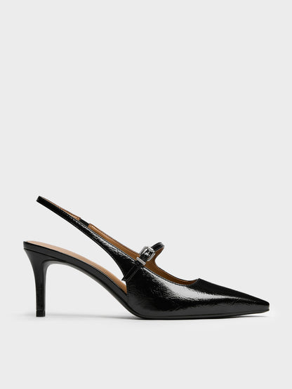 Pointed Slingback Mary Jane Pumps - Black | CHARLES & KEITH