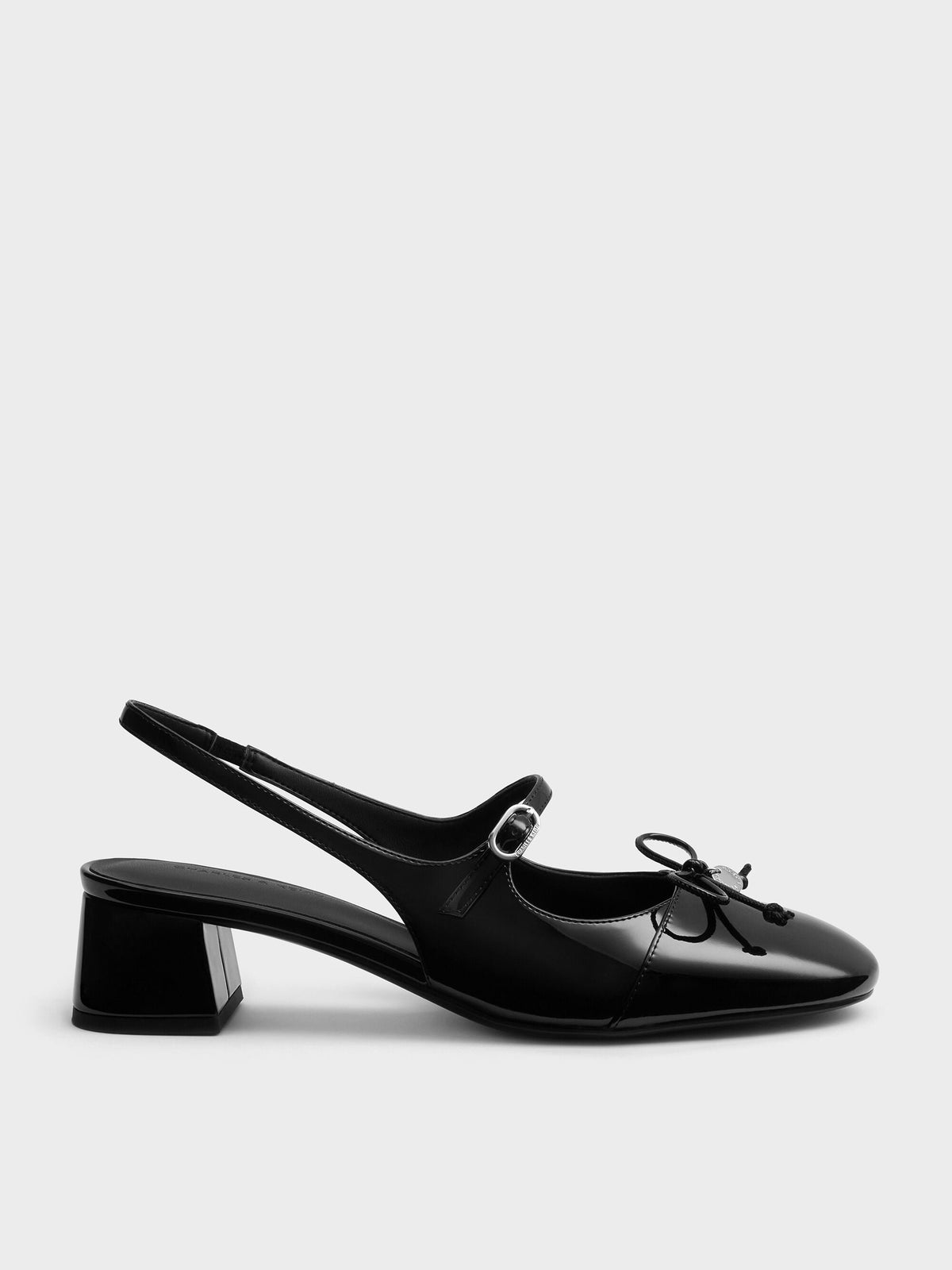 Patent Bow Slingback Pumps - Black Patent | CHARLES & KEITH