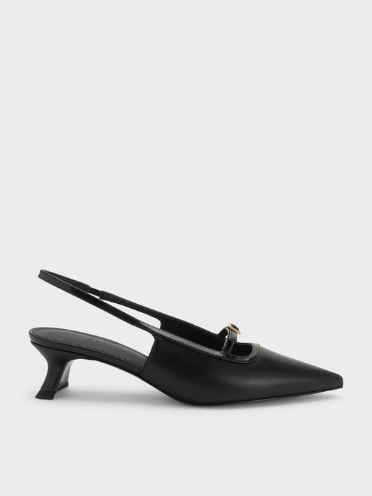 Buckle-Strap Slingback Pumps - Black | CHARLES & KEITH