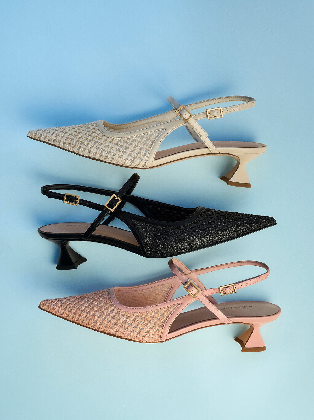 Raffia Sculptural-Heel Slingback Pumps - Beige | CHARLES & KEITH
