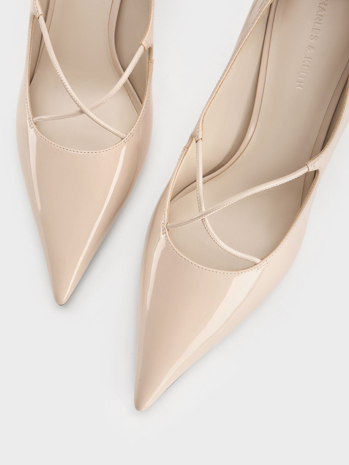 Patent Crossover Pointed Pumps - Nude | CHARLES & KEITH