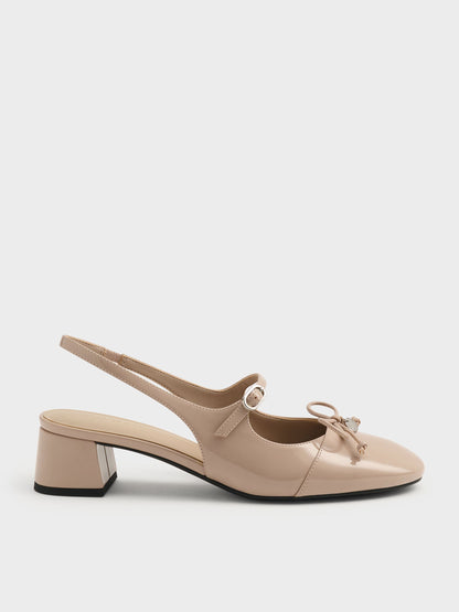 Patent Bow Slingback Pumps - Nude | CHARLES & KEITH