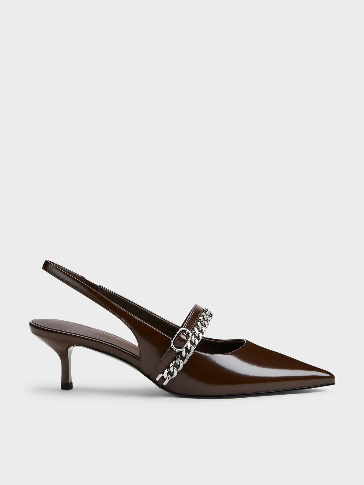 Georgie Chain Slingback Kitten Heels - Dark Brown | CHARLES & KEITH
