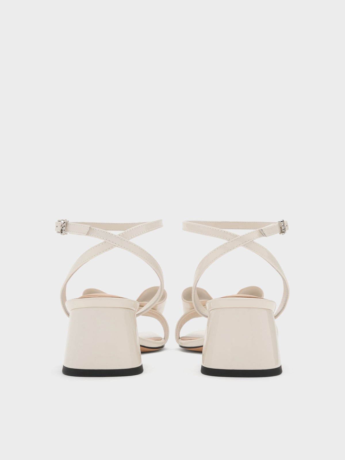 Lu Patent Leather Bow Heeled Sandals - Chalk | CHARLES & KEITH
