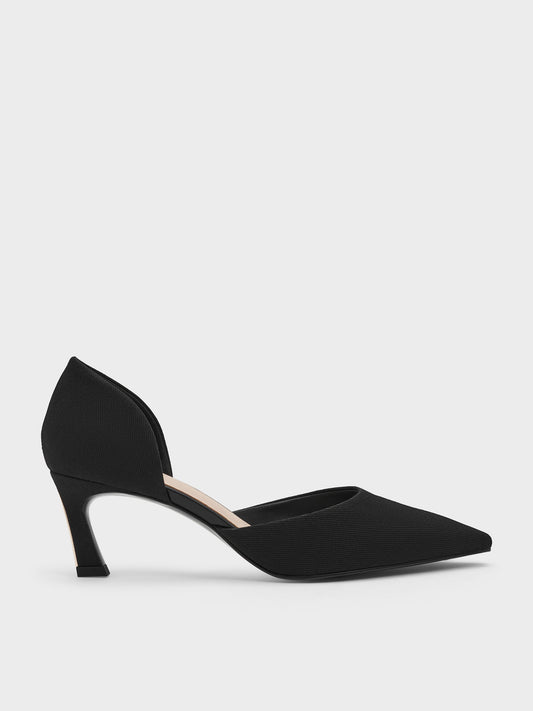 Kerra Twill Pointed D'Orsay Pumps - Black Textured | CHARLES & KEITH