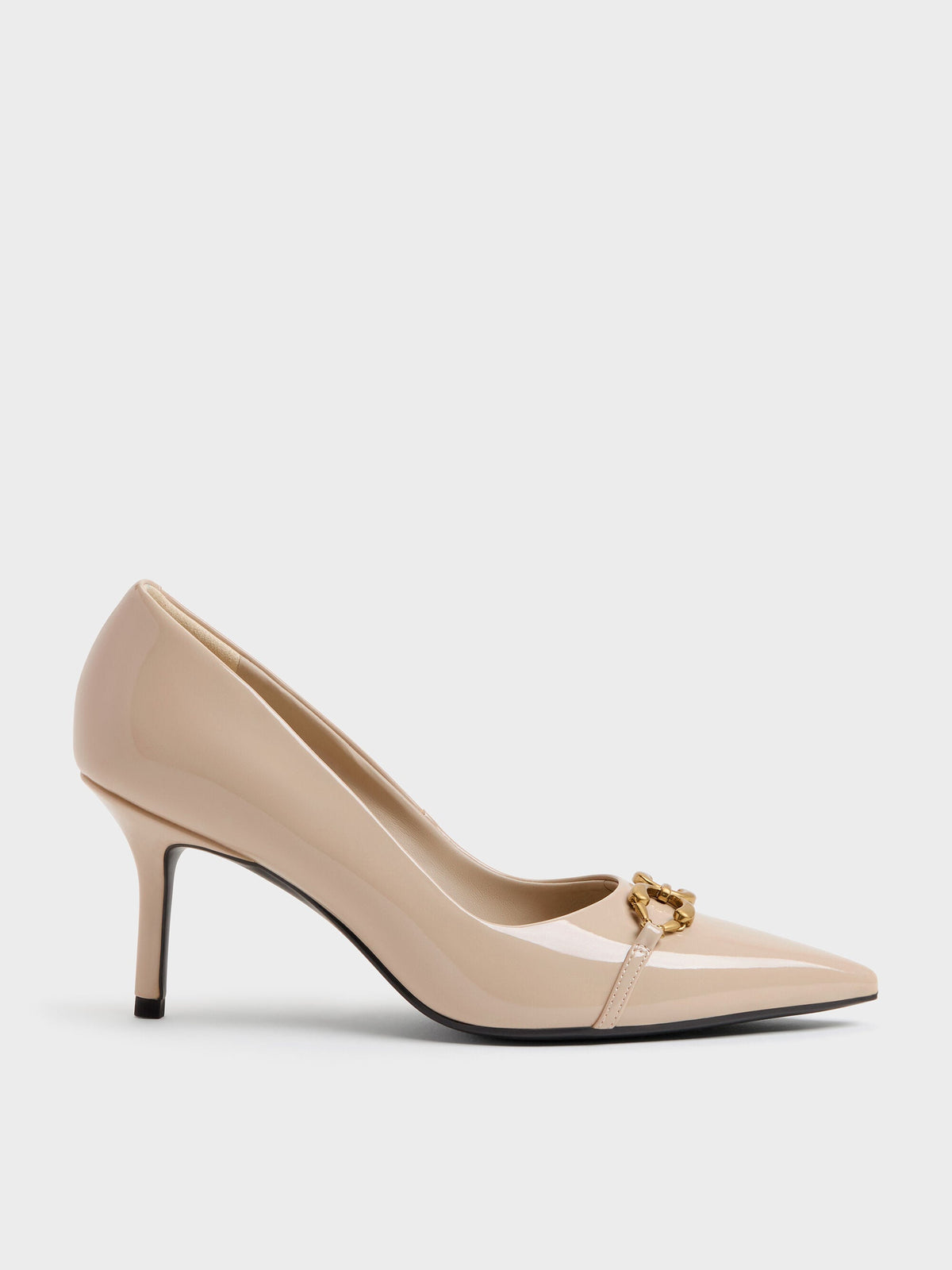 Patent Metallic-Buckle Pointed Pumps - Nude | CHARLES & KEITH