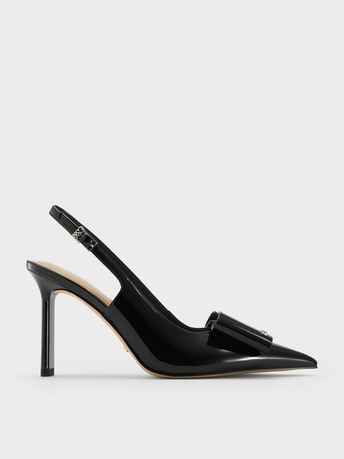 Lu Patent Leather Bow Slingback Pumps - Black Patent | CHARLES & KEITH