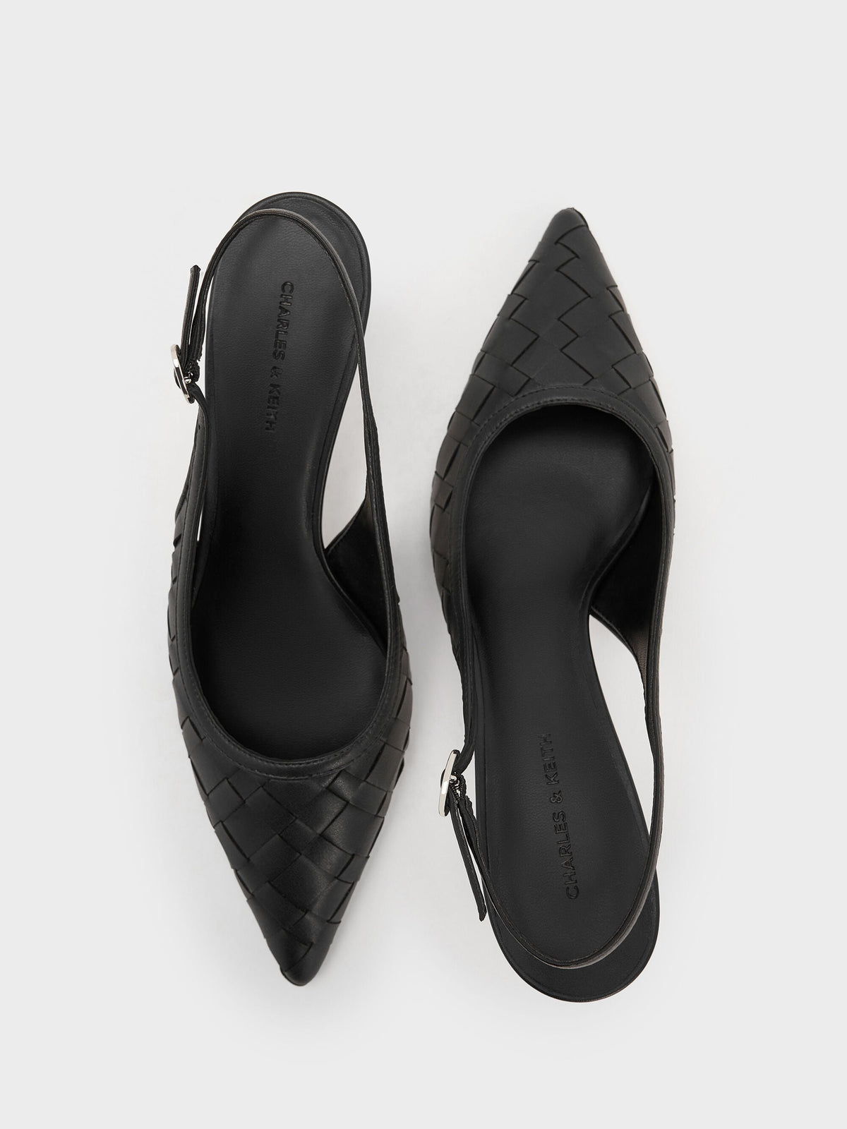 Ivette Woven Pointed Slingback Pumps - Black | CHARLES & KEITH