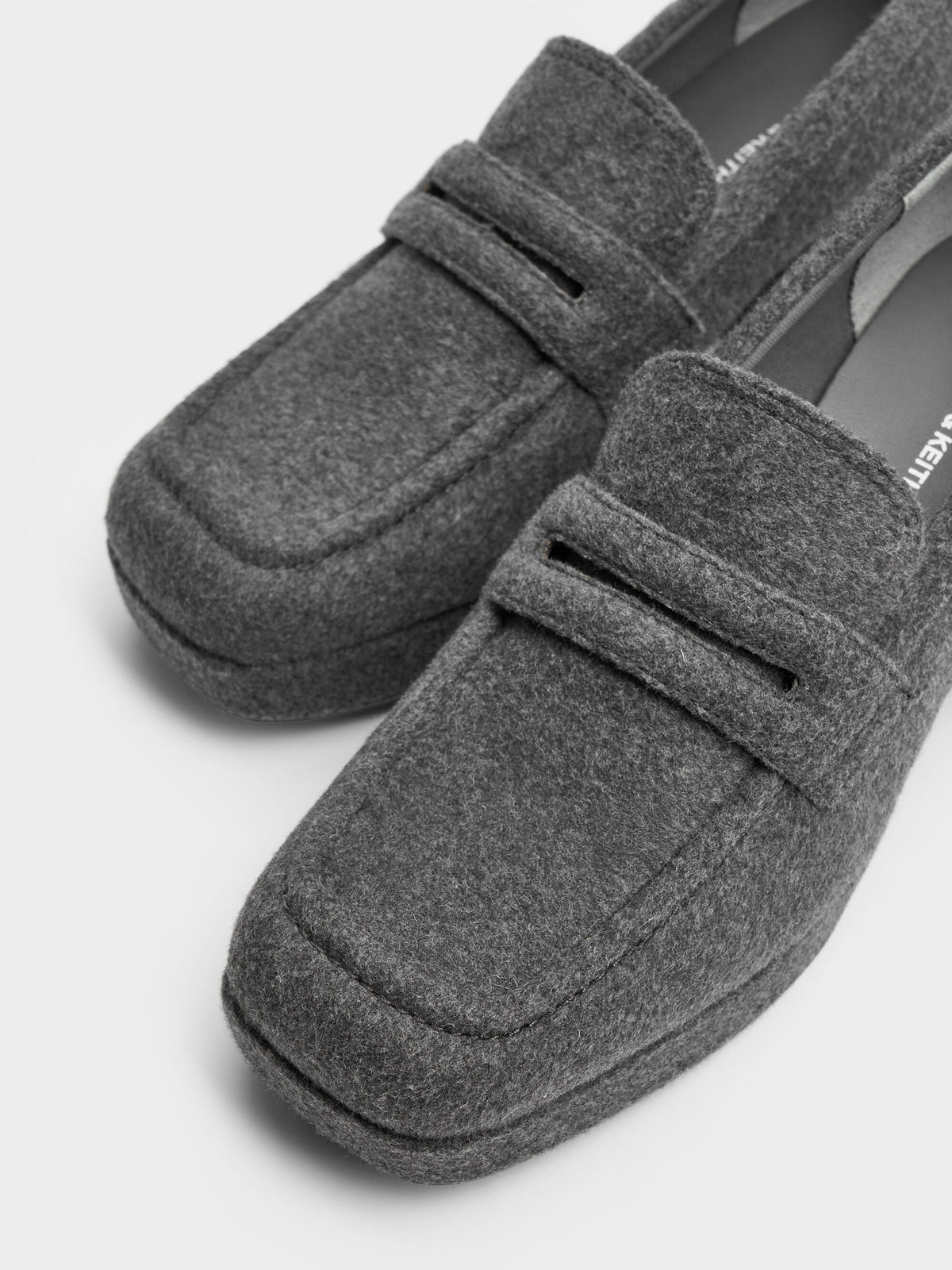 Felt Platform Penny Loafer Pumps - Grey | CHARLES & KEITH
