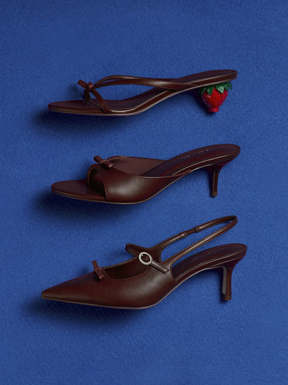 Sonali Bow Heeled Thong Sandals - Burgundy | CHARLES & KEITH