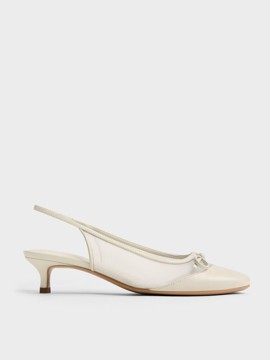 Mulligan Mesh Bow Slingback Pumps - Chalk | CHARLES & KEITH