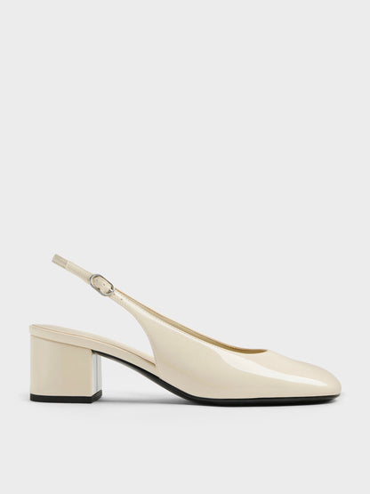 Danni Patent Slingback Pumps - Chalk | CHARLES & KEITH