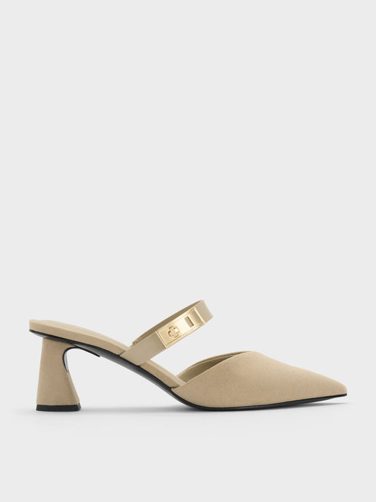 Lando Faux Suede Heeled Mules - Beige | CHARLES & KEITH