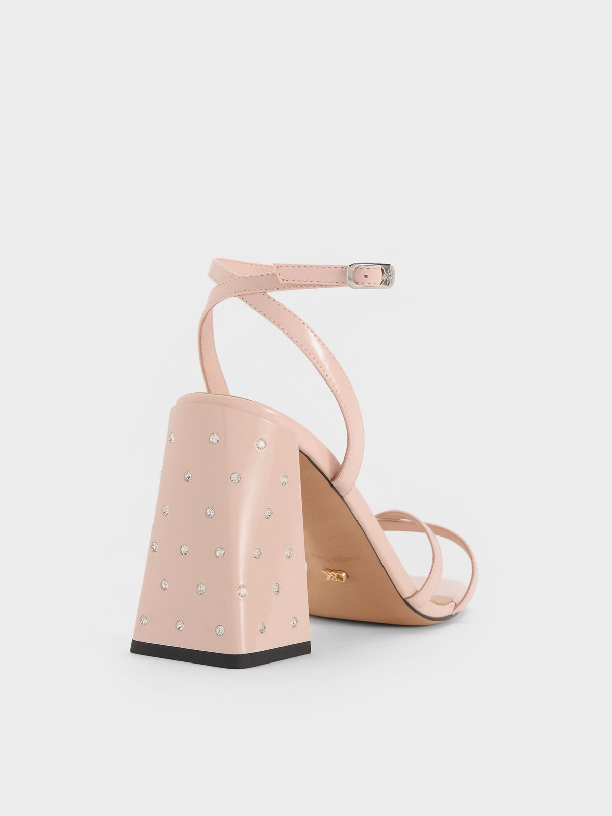 Emmaline Patent Leather Crystal Crossover Sandals - Pink | CHARLES & KEITH