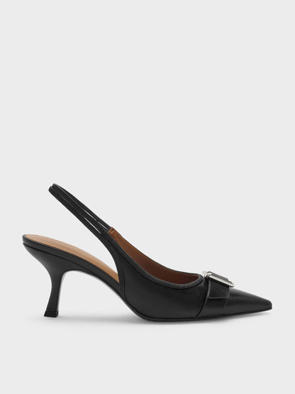 Anita Buckled Pointed Slingback Pumps - Black | CHARLES & KEITH