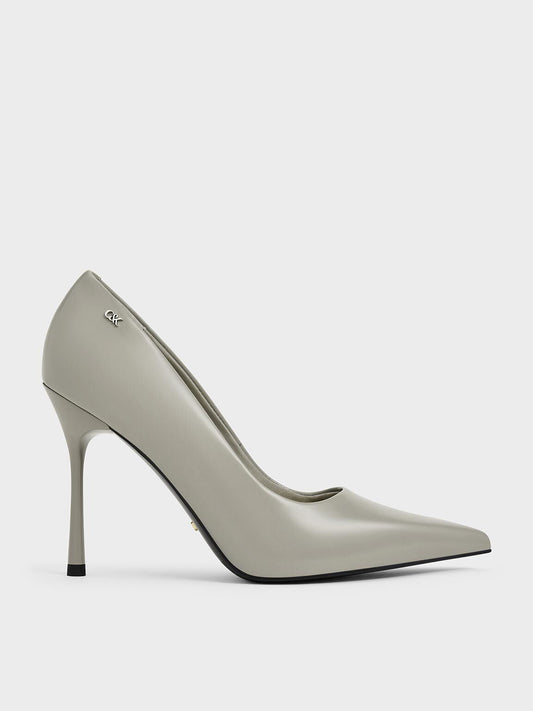 Kyra Leather Pointed-Toe Pumps - Grey | CHARLES & KEITH