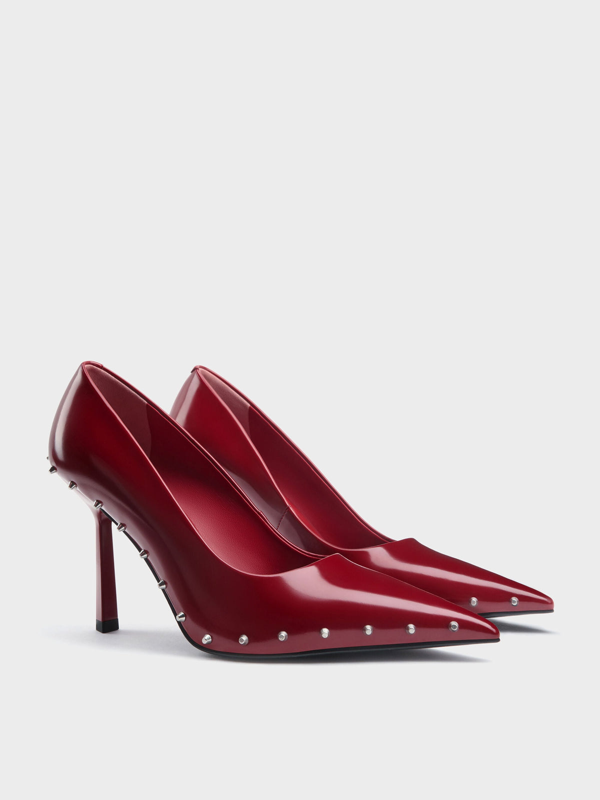 Coralie Studded Pointed Pumps - Red | CHARLES & KEITH