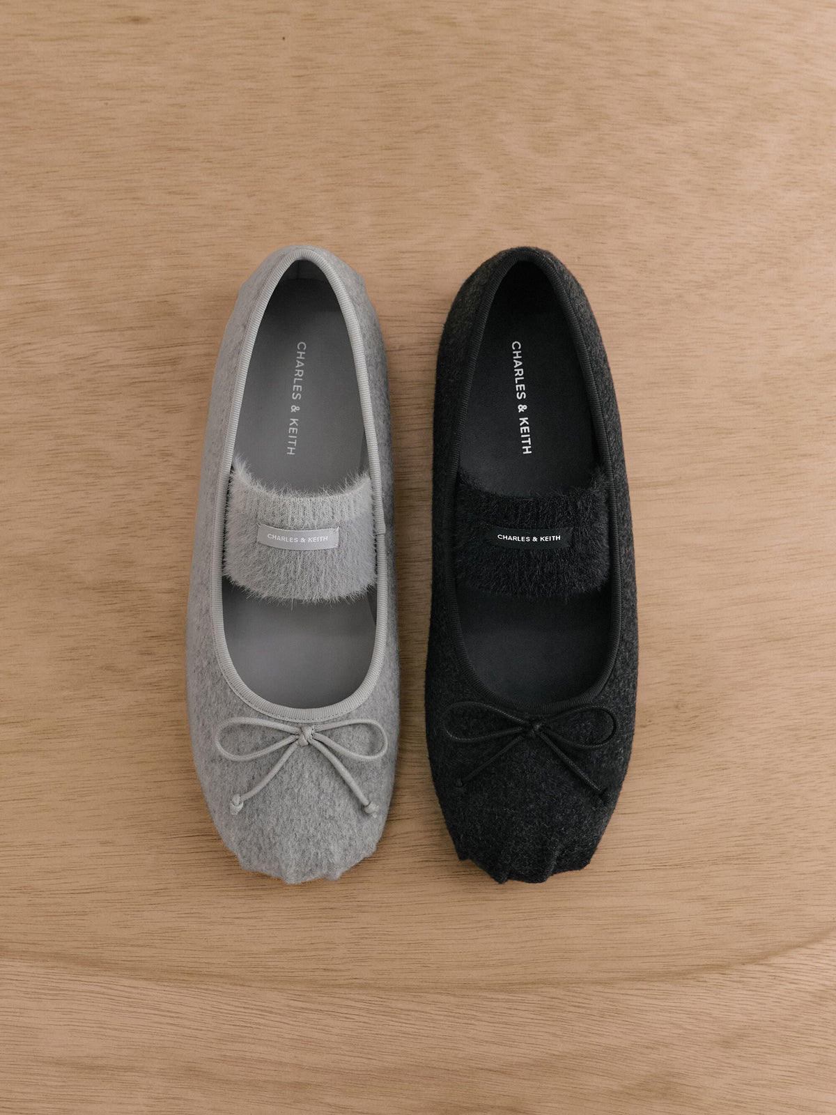 Winona Felt Mary Jane Flats - Black Textured | CHARLES & KEITH