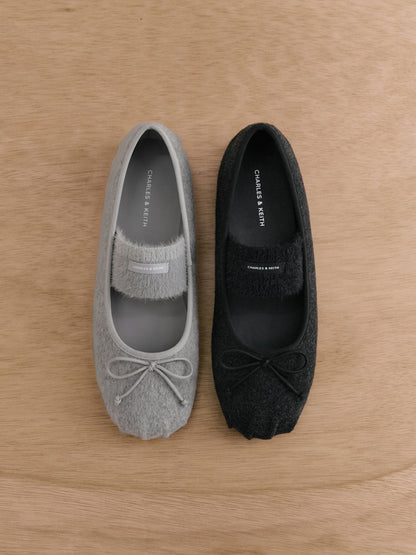 Winona Felt Mary Jane Flats - Black Textured | CHARLES & KEITH