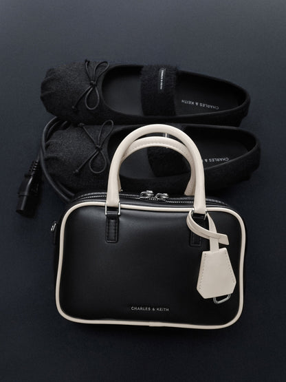 Winona Felt Mary Jane Flats - Black Textured | CHARLES & KEITH